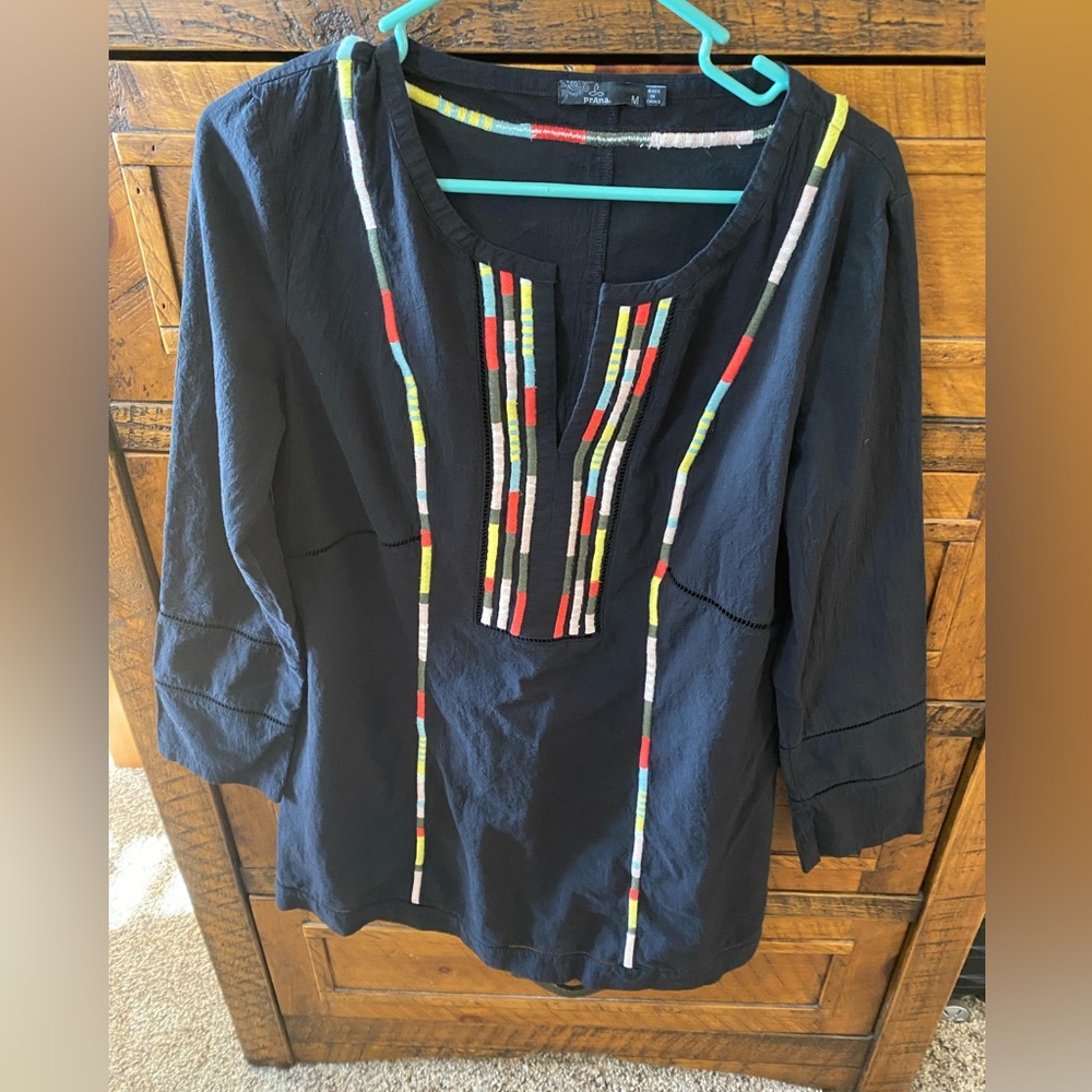Prana black multicolor embroidered swim beach cover up